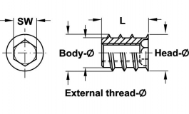 Hafele - Муфта для вкручування М5/10х12 мм, SW4, сталь гола - 030.07.053