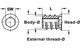 Hafele - Муфта для вкручування М8/14х13 мм, SW8, сталь оцин - 030.10.883