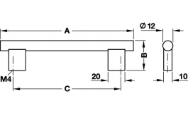 Hafele - Ручка-релінг D12х382х35 мм, алюм., анод.сріблястий - 106.74.906