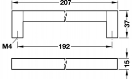 Hafele - Ручка-скоба 207х37 мм, латунь/цамак, колір алюміні - 110.25.903