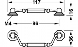 Hafele - Ручка скоба шестигранна 117х36 мм,цамак,ст.бронза - 121.61.125