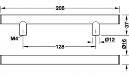 Hafele - Ручка-релінг D16х208х37 мм, бук, нерж. сталь - 194.52.031