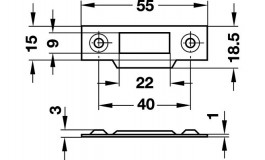 Hafele - Відповідна частина до замка  55х15х3 мм,ст. нік., - 232.37.990