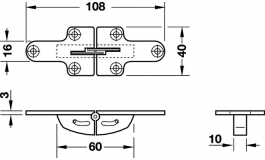Hafele - Петля для розкладного столу цамак жовта хромована товщина панелі 24мм - 341.31.524