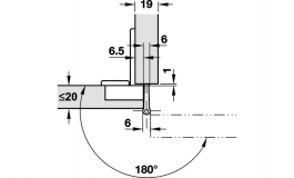 Hafele - Петля шарнірна Aximat 100A наклад. дверей 6,5мм кут розкриття 180град.схема свердл.48/6 запрес.дюб. - 344.21.021