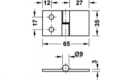 Hafele - Петля карточн., пр.35х65 мм, д/скла., алюм. матов. - 361.62.900