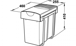 Hafele - Смітник сірий 2x15 л., для ширини корпуса мін.300 мм., часткового висуву,  монтаж шляхом прикручування до підлоги - 502.76.510