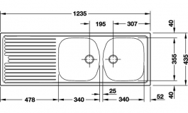 Hafele - Мийка Eurostar нержавіюча сталь 1235x435 мм - 565.04.050