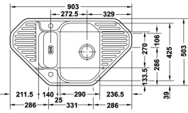 Hafele - Мийка EUROFORM EFX682E нержавіюча сталь 903x503мм - 565.45.060