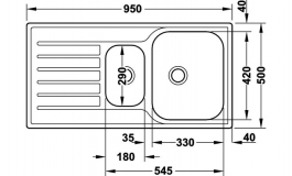 Hafele - Мийка Blancolantos 6 S гладка 950x500мм - 565.65.420