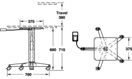Hafele - Стійка столу L1 колір алюміній /хрестовина алюм., подв.ролик -пластм. 1000мм - 630.51.202
