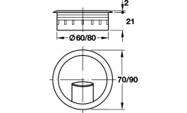 Hafele - Кабельний канал пластиковий колір: нержавіюча сталь D 80мм - 631.35.004