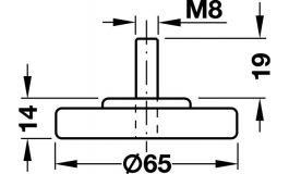 Hafele - Опорна частина D65х14 мм, шпилька М8х19 мм,ал. мат - 634.50.465