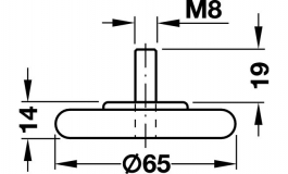 Hafele - Опорна частина D65х14 мм, шпилька М8х19 мм,ал. мат - 634.50.466