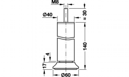 Hafele - Ніжка меблева з різьбовим штифтом алюм.поліров.М8 регулюв. висоти 140мм - 634.62.308