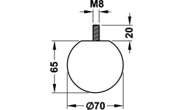 Hafele - Ніжка меблева масив бука куляста M8 70мм без регулюв. по висоті - 634.81.312