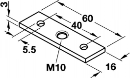 Hafele - Планка монтажна М10 16х60 мм, сталь, оцинков. - 637.09.008