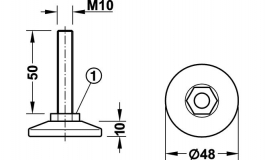 Hafele - Опора-гвинт D48 мм, М10 х 50 мм,сталь, пластик чорний - 651.00.026