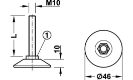 Hafele - Опора-гвинт D47 мм,М10х30 мм,сталь, пластик чорн. - 651.01.304