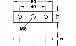 Hafele - Пластина кріпильна оцинков.M8/60x17мм - 651.14.900