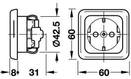 Hafele - Розетка 60х60мм, пластмаса, з відкидною кришкою, колір: коричневий - 820.85.103