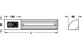 Hafele - Світильник 600х58 мм, 1х15 Вт, алюміній анодований - 826.15.902