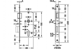 Hafele - Замок врізний К2 PC лівий сталевий колір: золотий 18/55/72 (2) - 911.03.636