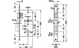Hafele - Замок врізний PC лівий/правий нержавіюча сталь матова 24/55/72 (2) U - 911.07.119