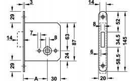 Hafele - Замок врізний з защёлкою WC,нержавіюч.сталь  55/20 - 911.22.294