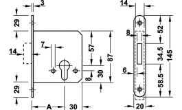 Hafele - Замок врізний PC на засув сталь колір: срібний лакований 20/55мм - 911.22.296