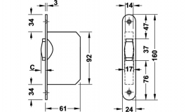 Hafele - Замок врізний роликовий нержавіюча сталь матовий 24мм - 911.24.002