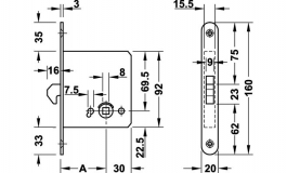 Hafele - Замок для розсувних дверей нержавіюча сталь матова 55/20 - 911.26.027