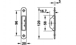 Hafele - Відповідна частина до замка нержавіюча сталь 120х20 мм - 911.39.512