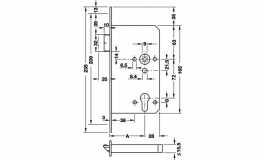 Hafele - Замок врізний для протипожежних дверей PC правий нержавіюча сталь матовий 20/65/72 9мм B - 911.53.111