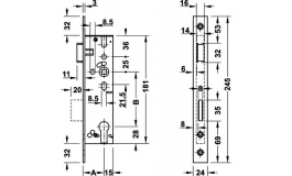 Hafele - Замок врізний для вузькопрофільних дверей PZ сталь срібляста лакована  А 45мм ширина планки =24 мм модель 1314 - 911.75.969
