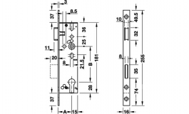 Hafele - Замок врізний для вузькопрофільних дверей PZ сталь срібляста лакована  А 30 мм ширина планки =16 мм  модель 1300 - 911.77.206