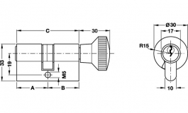Hafele - Циліндр з закруткою S1латунь нікельована 45/45 - 916.22.520