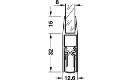 Hafele - Випадаючий ущільнювач алюміній/силікон /колір: сталь 833 мм для скла 8 мм, двостор. спрацьовування - 950.15.432