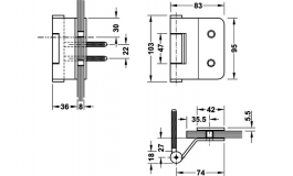 Hafele - Набір петель для скляних дверей сталь, хромована матова з 3-ох частин ліва VG3990 - 981.48.004